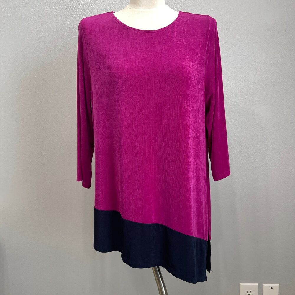 Chico's Women's Asymmetrical Top Size 2‎ Large 12 14 Pink Blue